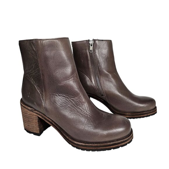 Frye Leather Brown Karen Inside Zip Short Heeled Ankle Boots Womens 8M